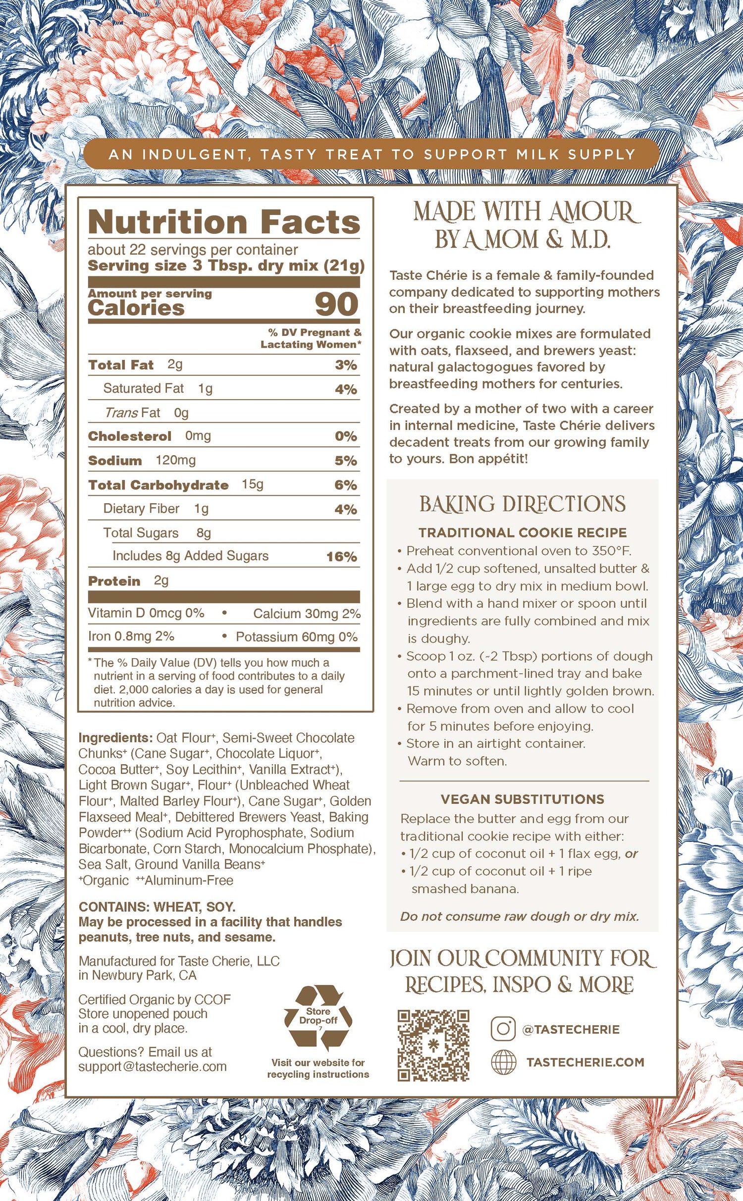 Organic Sea Salt Chocolate Chunk Cookies | Taste Chérie | Lactation Cookie Mix